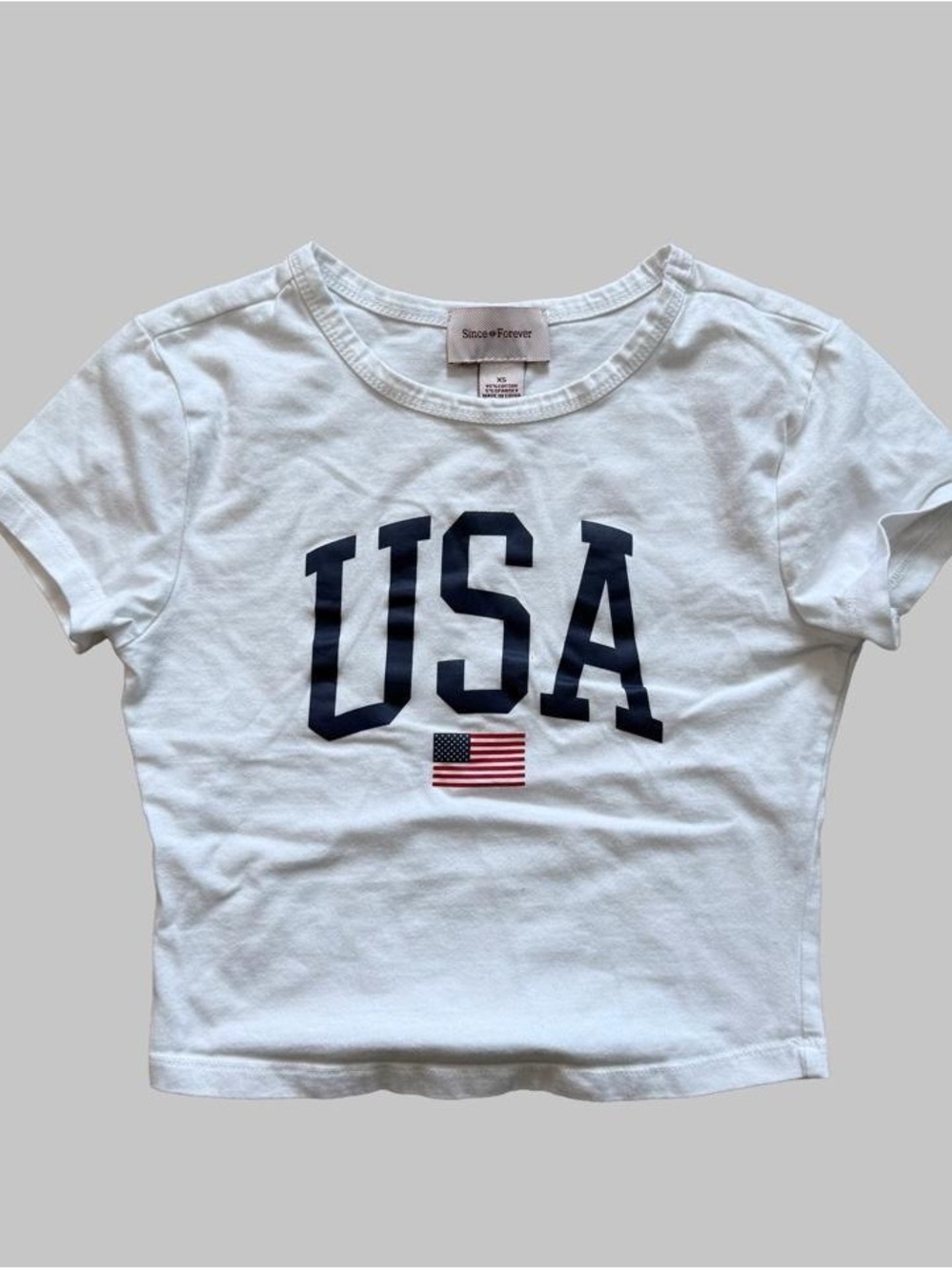 Forever 21 White Kids USA Graphic Tee with Navy Lettering